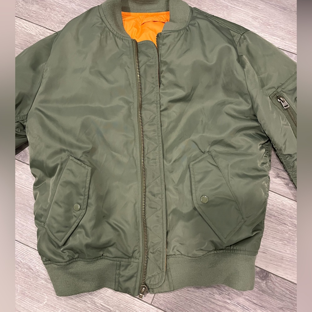 TNA bomber jacket, reversible army green and orange